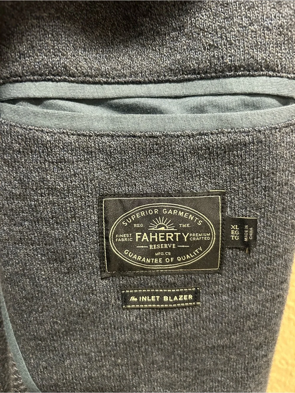 Faherty Inlet Knit Blazer Organic Cotton Deep Navy Melange, XL